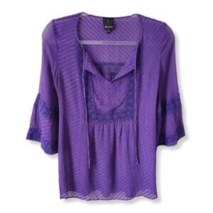Ella Moss Sheer Silk Purple Blouse Top XS Crochet Hippie Boho Fairy Whimsy NEW